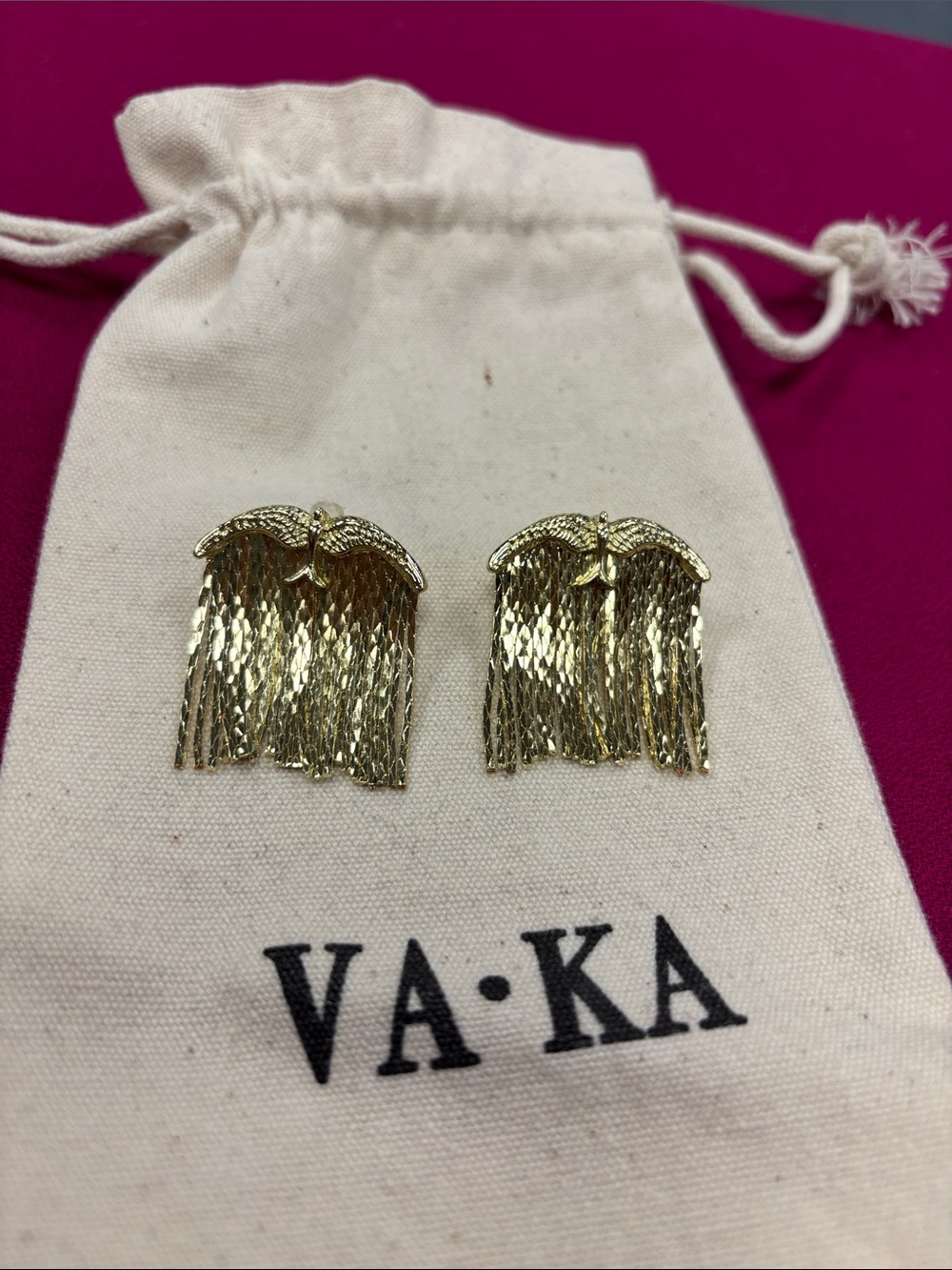 VAKA Gold Fringe Wing Drop Earrings for Women